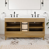 Eviva Graham 60"W x 22"D Oak Double Sink Bathroom Vanity with White Arabescato Engineered Stone Countertop and Undermount Ceramic Sinks