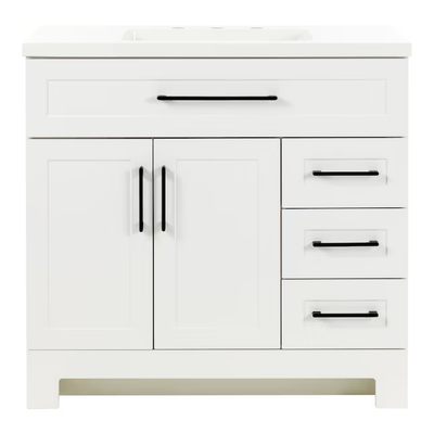 Style Selections Cauley 36-in White Single Sink Bathroom Vanity with White Cultured Marble Top