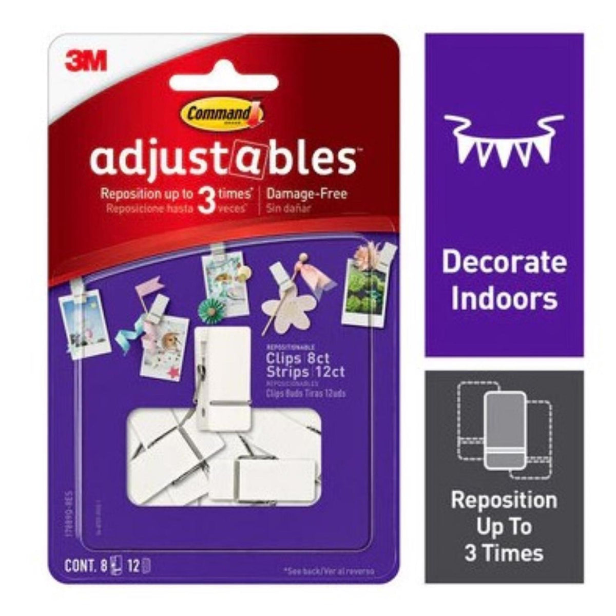 3M Command Adjustables Small Picture Hanging Strips, 1 oz Capacity, 20-Pack