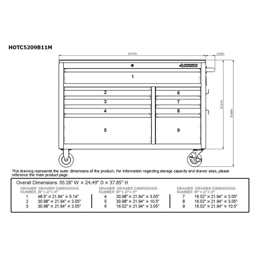 52 in. 9-Drawer Mobile Workbench in Gloss Blue - Super Arbor