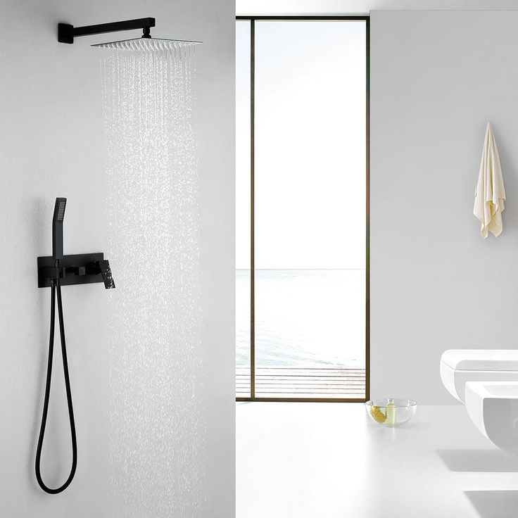 1-spray 10 in. High PressureDual Shower Head and Handheld Shower Head in Matte Black