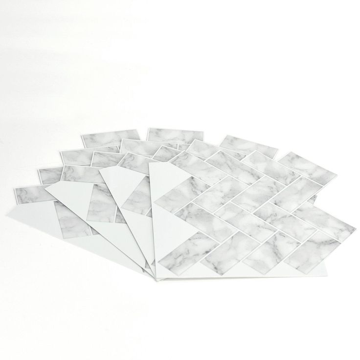 InHome Herringbone Carrara 10 in. x 10 in. Peel and Stick Resin Backsplash Tiles (4-Pack)