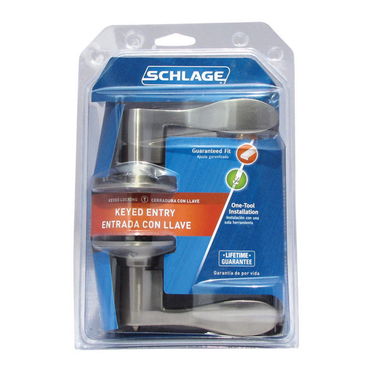 Schlage Accent Satin Nickel Keyed Entry Lever Lockset, ANSI Grade 2, Fits 1-3/8 to 1-3/4 in Doors