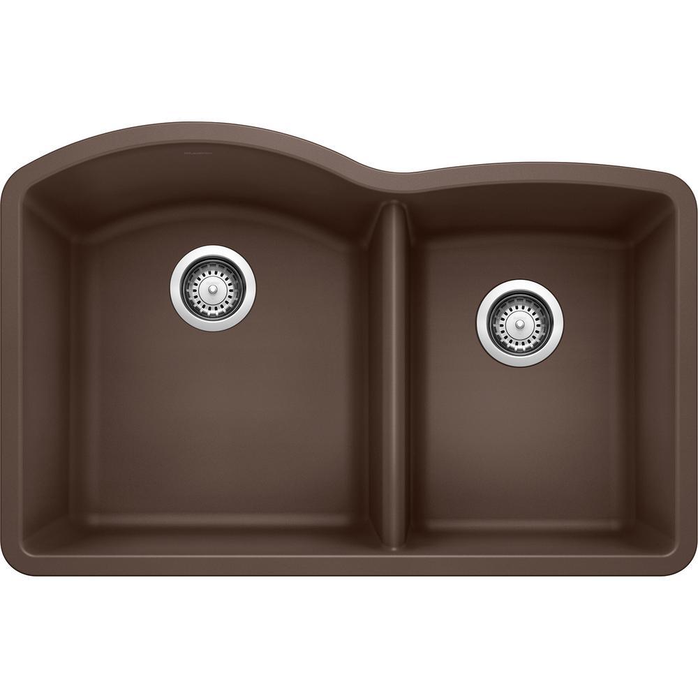 DIAMOND Undermount Granite Composite 32 in. 60/40 Double Bowl Kitchen Sink in Anthracite - Super Arbor