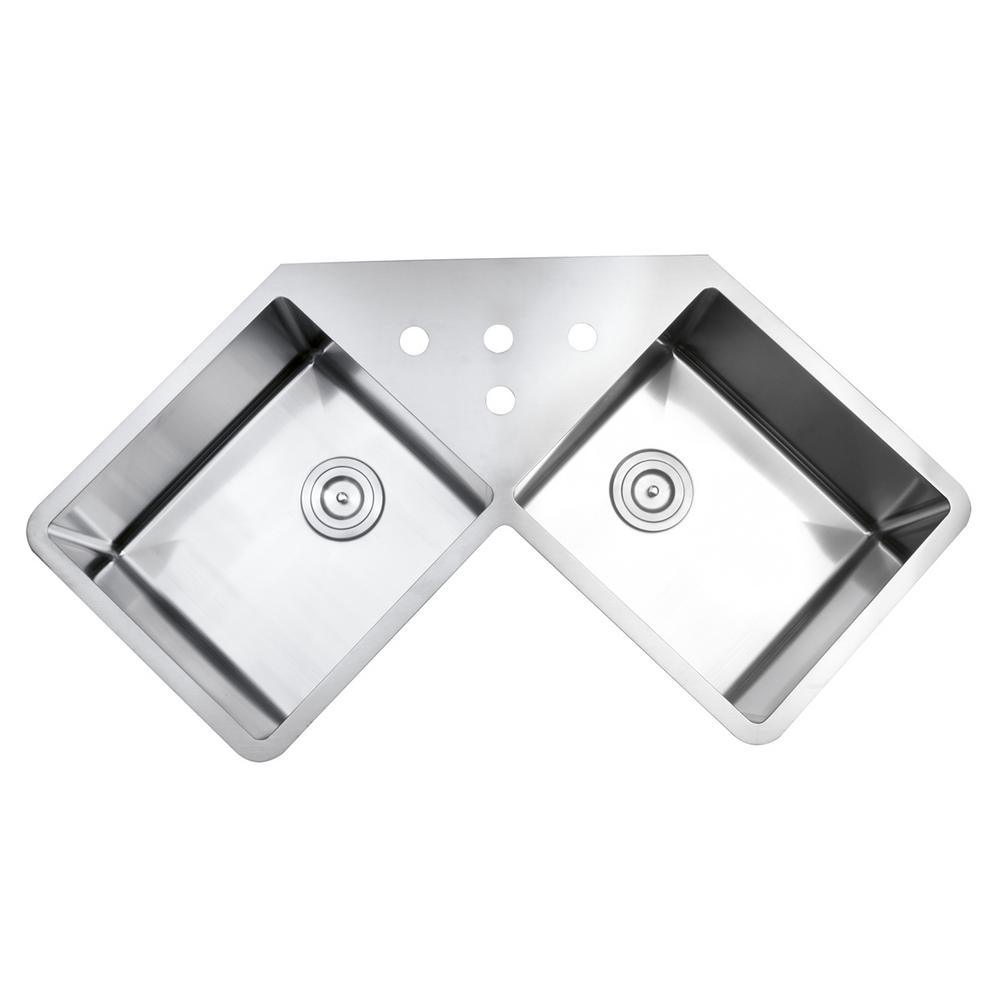 50/50 Undermount 16-Gauge Stainless Steel 44 in. Corner Butterfly Double Bowl Kitchen Sink - Super Arbor