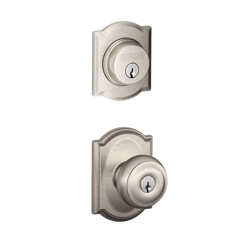 Camelot Aged Bronze Single Cylinder Deadbolt with Georgian Entry Door Knob Combo Pack - Super Arbor