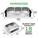 21.9 in. Stainless Steel Electric Food Warming Tray Buffet Server Hot Plate Food Warmer (3-Plate Tray Style)