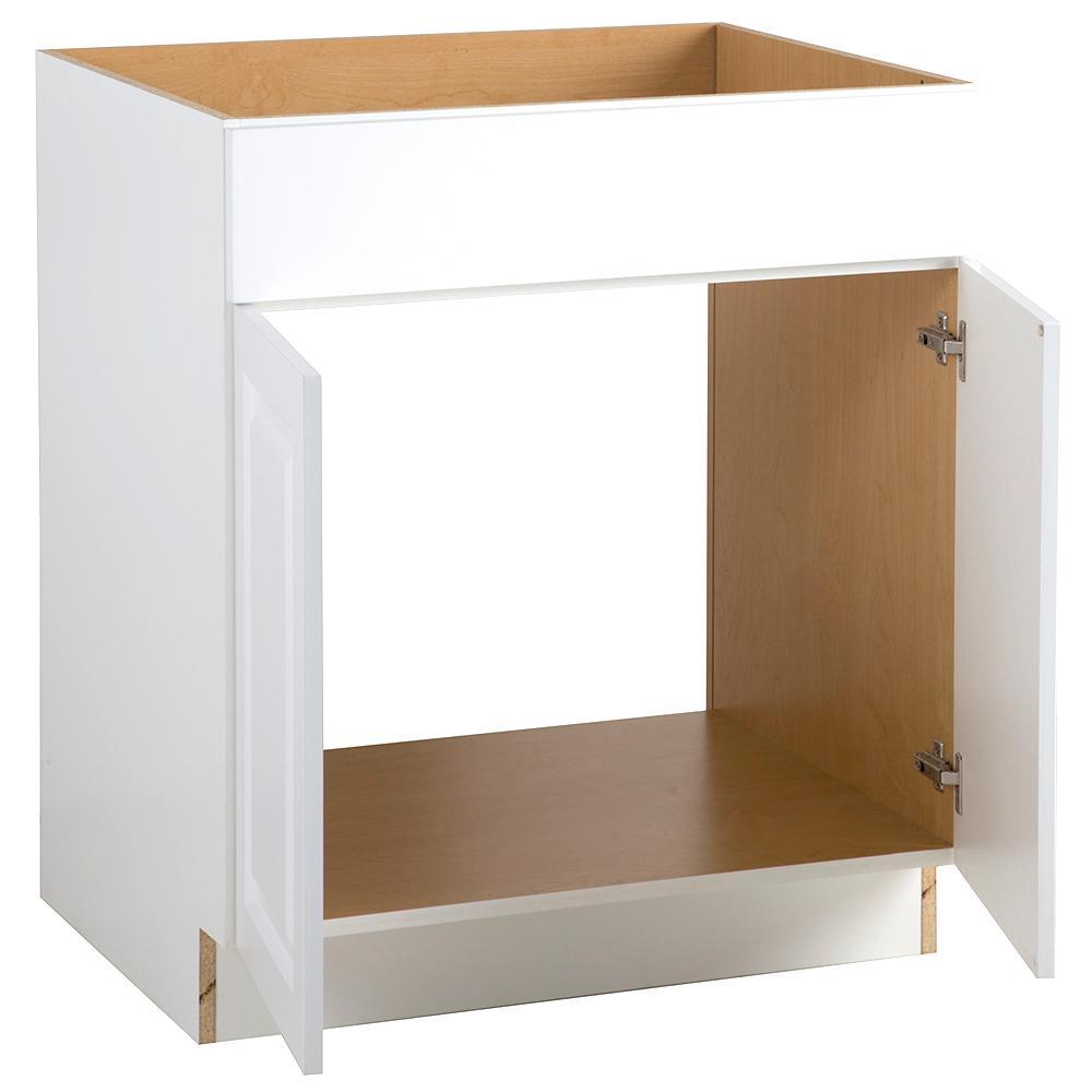 Benton Assembled 30x34.5x24 in. Sink Base Cabinet with False Drawer Front in White - Super Arbor