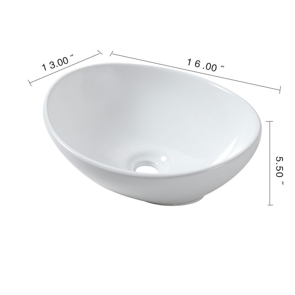 16 in. x 13 in. Vessel Sink Egg Shape Bathroom Ceramic Porcelain Vanity Art Basin Modern in White - Super Arbor