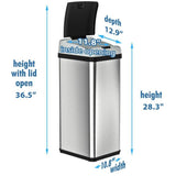 iTouchless 13-Gallon Brushed Silver Metal Touchless Trash Can with Lid