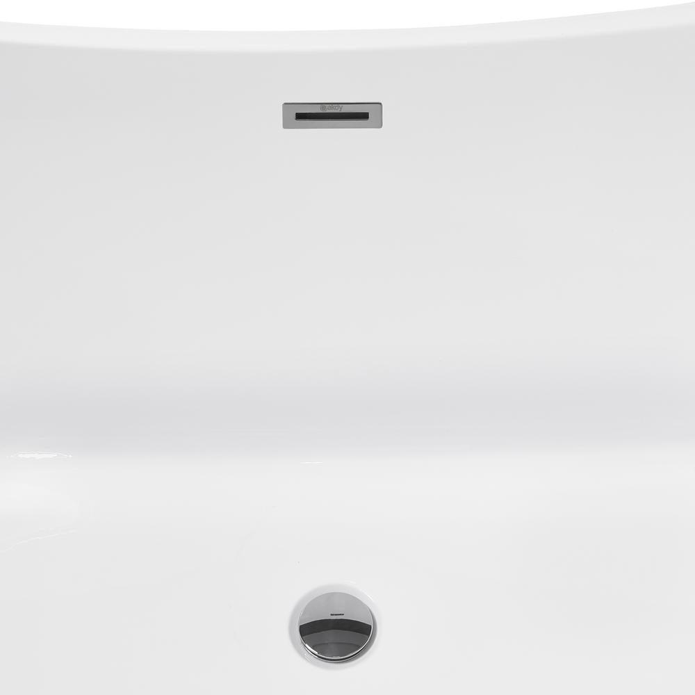 59 in. Acrylic Center Drain Oval Double Slipper Flatbottom Freestanding Bathtub in Glossy White - Super Arbor
