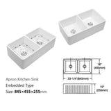 Fireclay 33 in. 50/50 Double Bowl Farmhouse/ Apron-Front Porcelain Ceramic Kitchen Sink in White - Super Arbor