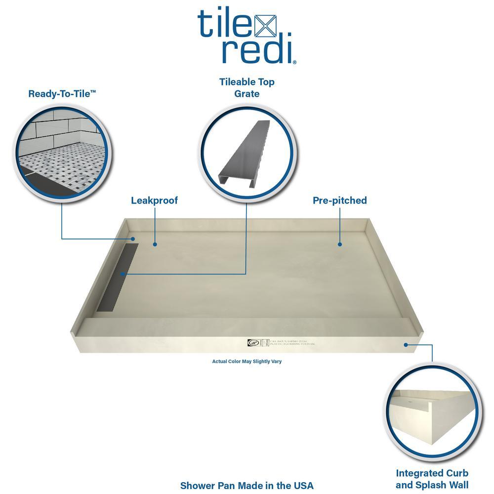 WonderFall Trench 48 in. x 48 in. Single Threshold Shower Base with Right Drain and Tileable Trench Grate - Super Arbor