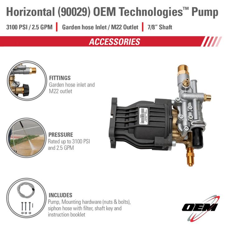 Simpson OEM Technologies 3400 PSI at 2.5 GPM Axial Cam Horizontal Pressure Washer Pump Kit