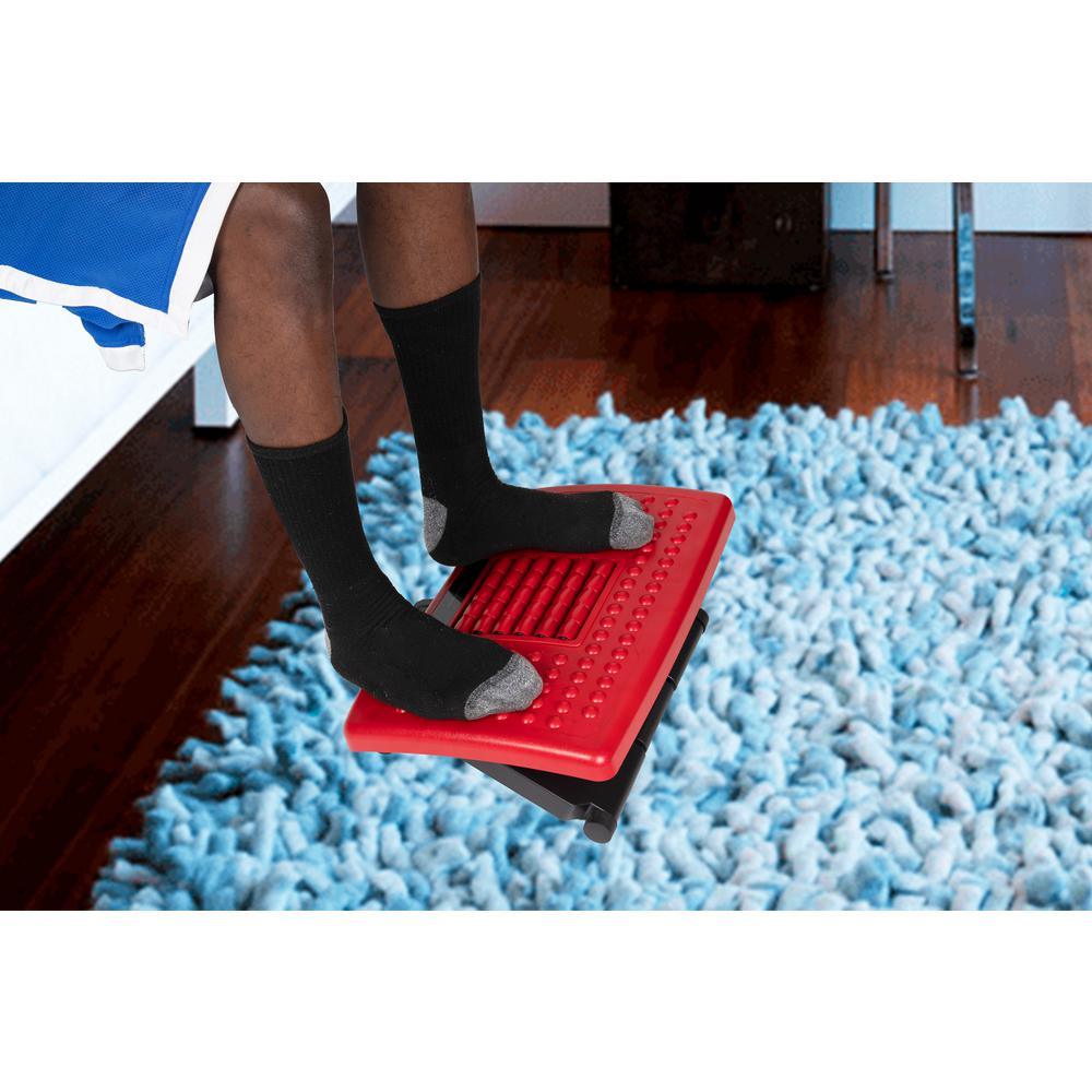 Red Plastic Adjustable Height Ergonomic Foot Rest with Massage Rollers - Super Arbor