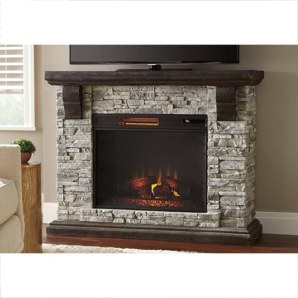 Highland 40 in. Media Console with Faux Stone Electric Fireplace TV Stand in Rustic White - Super Arbor