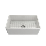 Farmhouse Apron-Front Fireclay 30 in. Single Bowl Kitchen Sink in White with Grid