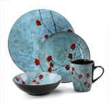 Floral Accents 16-Piece Bohemian Blue Stoneware Dinnerware Set (Service for 4)