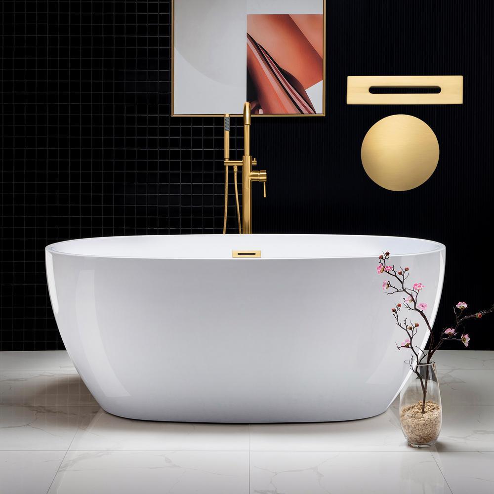 Dieppe 59 in. Acrylic Double Ended Flat Bottom Bathtub with Chrome Overflow and Drain Included in White - Super Arbor