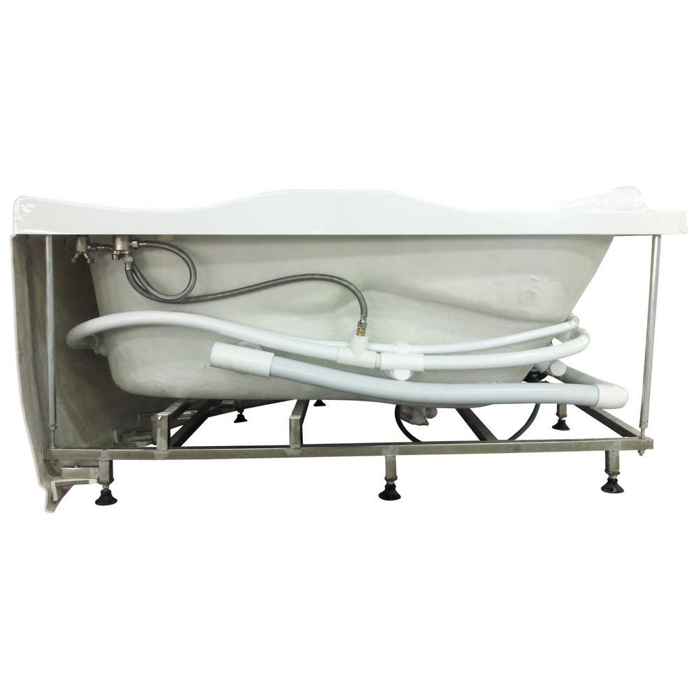 60 in. Acrylic Offset Drain Corner Apron Front Whirlpool Bathtub in White - Super Arbor