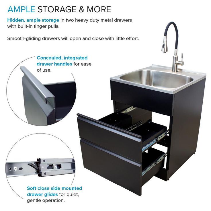 All-in-One 22 in. x 22 in. x 35 in. Metal Drop-In Laundry/Utility Sink and Cabinet in Black