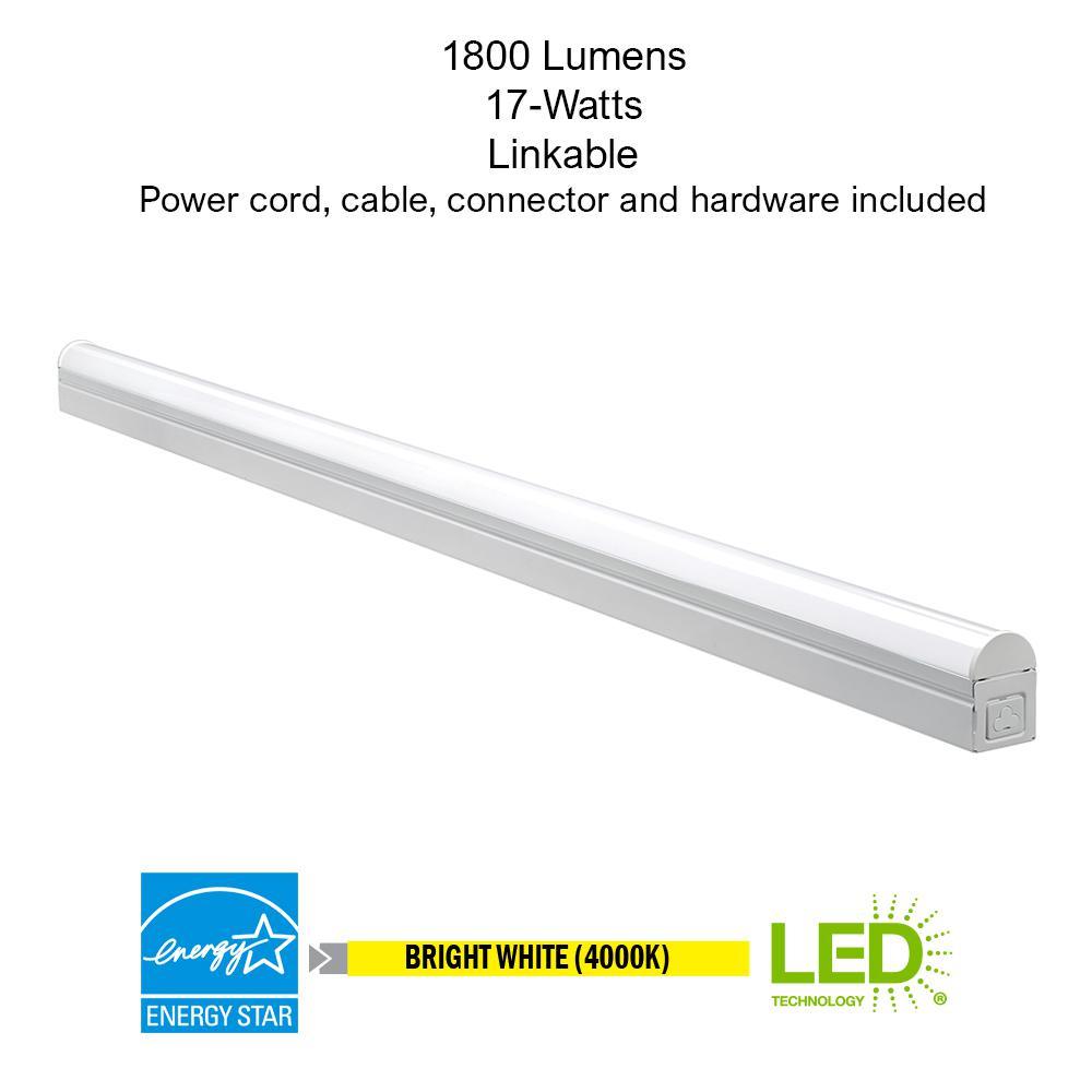 4 ft. 64-Watt Equivalent Integrated LED White Strip Light Fixture 4000K Bright White 1800 Lumens Plug-in or Direct Wire - Super Arbor