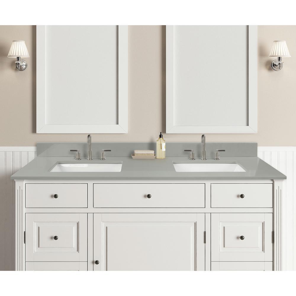 73 in. W x 22 in. D x 0.75 in. H Quartz Vanity Top in Earth Gray with White Basins - Super Arbor
