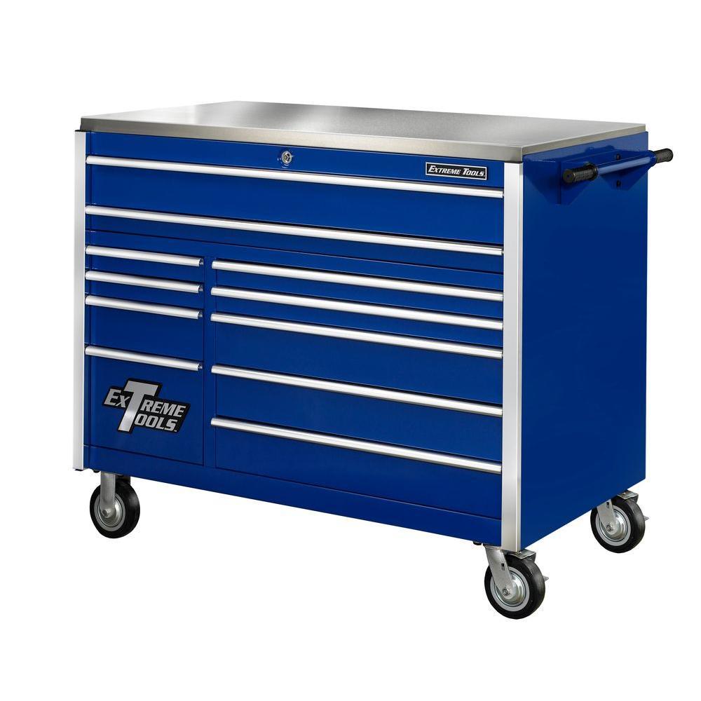 55 in. 11-Drawer Professional Roller Cabinet with Stainless Steel Work Surface in Black - Super Arbor