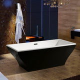 66.96 in. Acrylic Center Drain Rectangular Double Ended Flatbottom Freestanding Bathtub in Glossy Black - Super Arbor