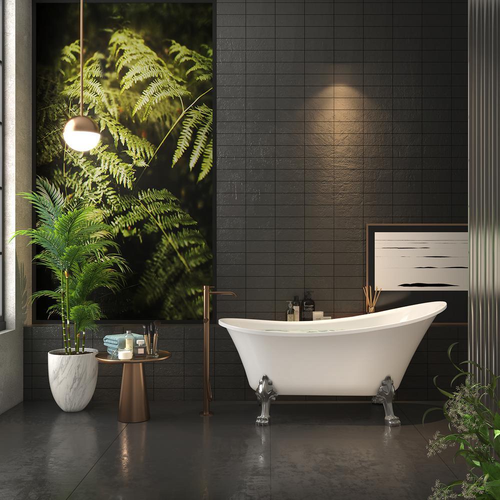 60 in. Fiberglass Single Slipper Clawfoot Non-Whirlpool Bathtub in Glossy White - Super Arbor