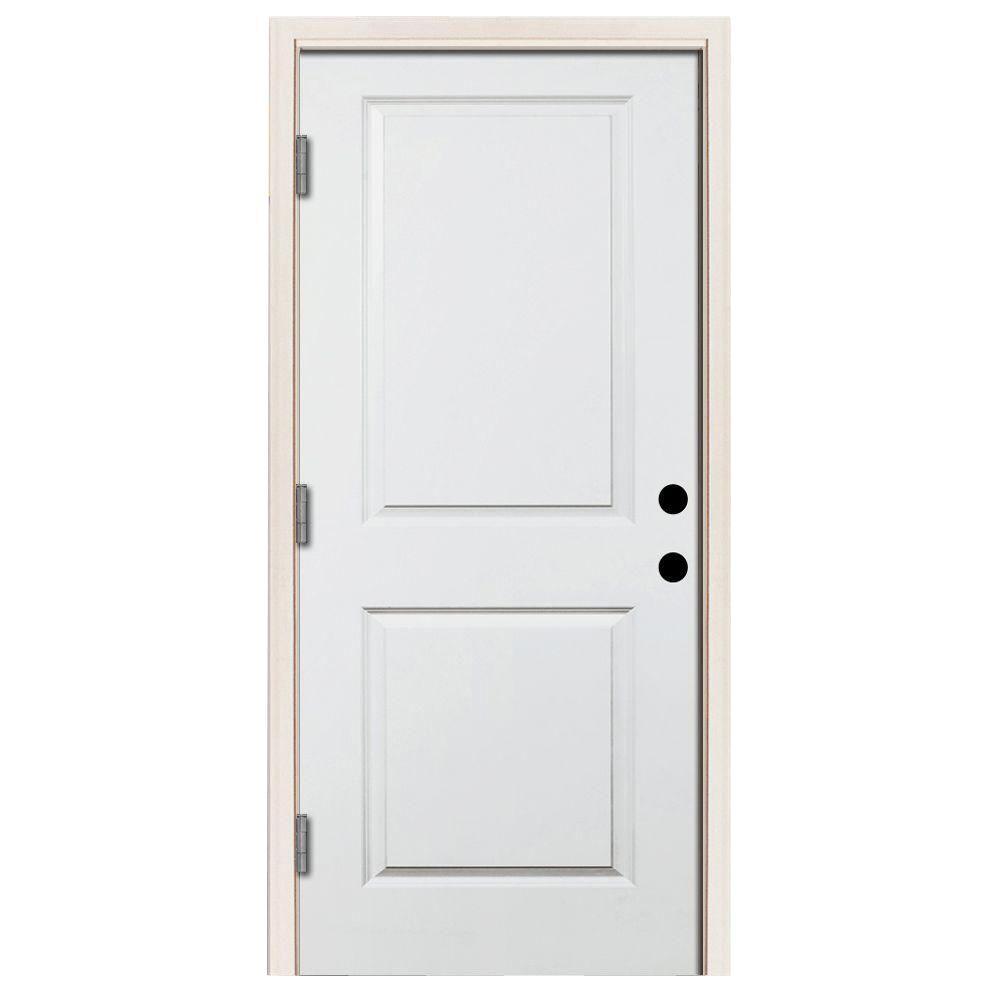 36 in. x 80 in. Premium 2-Panel Square Primed White Steel Prehung Front Door w/ 36 in. Right-Hand Inswing and 4 in. Wall - Super Arbor