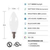 Feit Electric 60-Watt Equivalent B10 Candelabra Dimmable Filament CEC Frosted Glass Chandelier LED Light Bulb, Daylight (2-Pack)