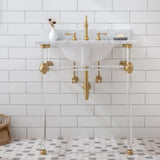 Empire 30 in. Acrylic Wash Stand with Satin Brass P-Trap Kit, Faucet, Marble Counter Top, and White Basin - Super Arbor