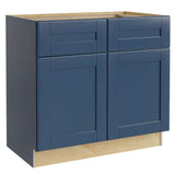 Home Decorators Collection Washington Vessel Blue Plywood Shaker Assembled Vanity Sink Base Kitchen Cabinet Sft Cls 33 in W x 21 in D x 34.5 in H