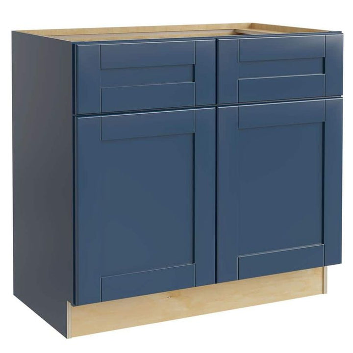 Home Decorators Collection Washington Vessel Blue Plywood Shaker Assembled Vanity Sink Base Kitchen Cabinet Sft Cls 36 in W x 24 in D x 34.5 in H