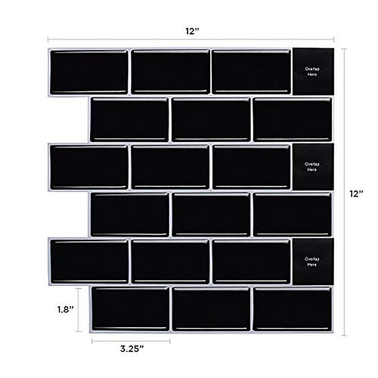 Subway Black 12 in. W x 12 in. H Peel and Stick Decorative Mosaic Wall Tile Backsplash (5 Tiles)