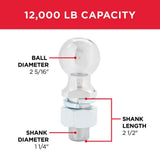 TowSmart 12,000 lb. Capacity 2-5/16 in. Ball x 1-1/4 in. Shank Diameter x 2-1/2 in. Shank Length Chrome Hitch Ball - Super Arbor