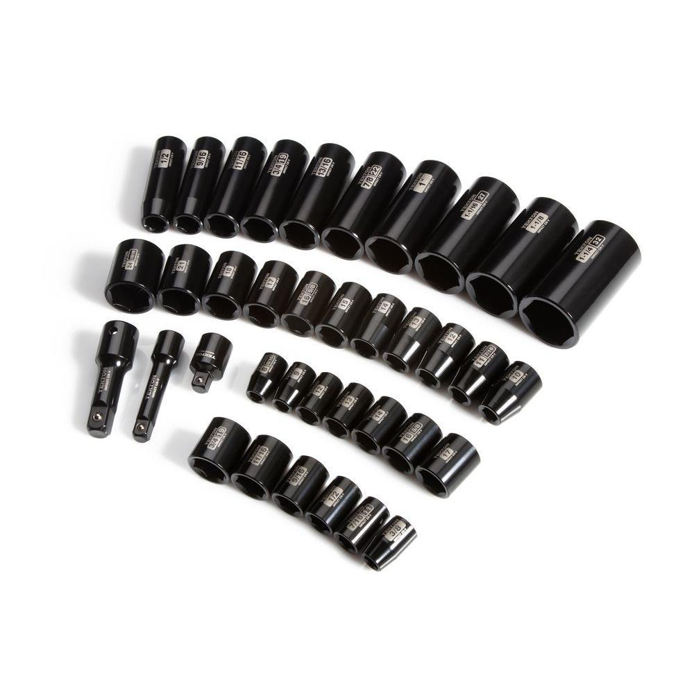 3/8 in. and 1/2 in. Drive 3/8 - 1-1/4 in., 8-32 mm 6-Point Impact Socket Set (38-Piece) - Super Arbor