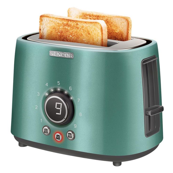 2-Slice Green Long Slot Toaster with Rack