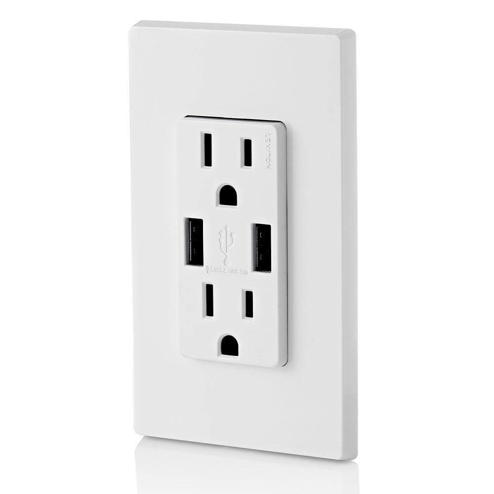 15 Amp Decora Combination Tamper Resistant Duplex Outlet and USB Charger, White (3-Pack) - Super Arbor