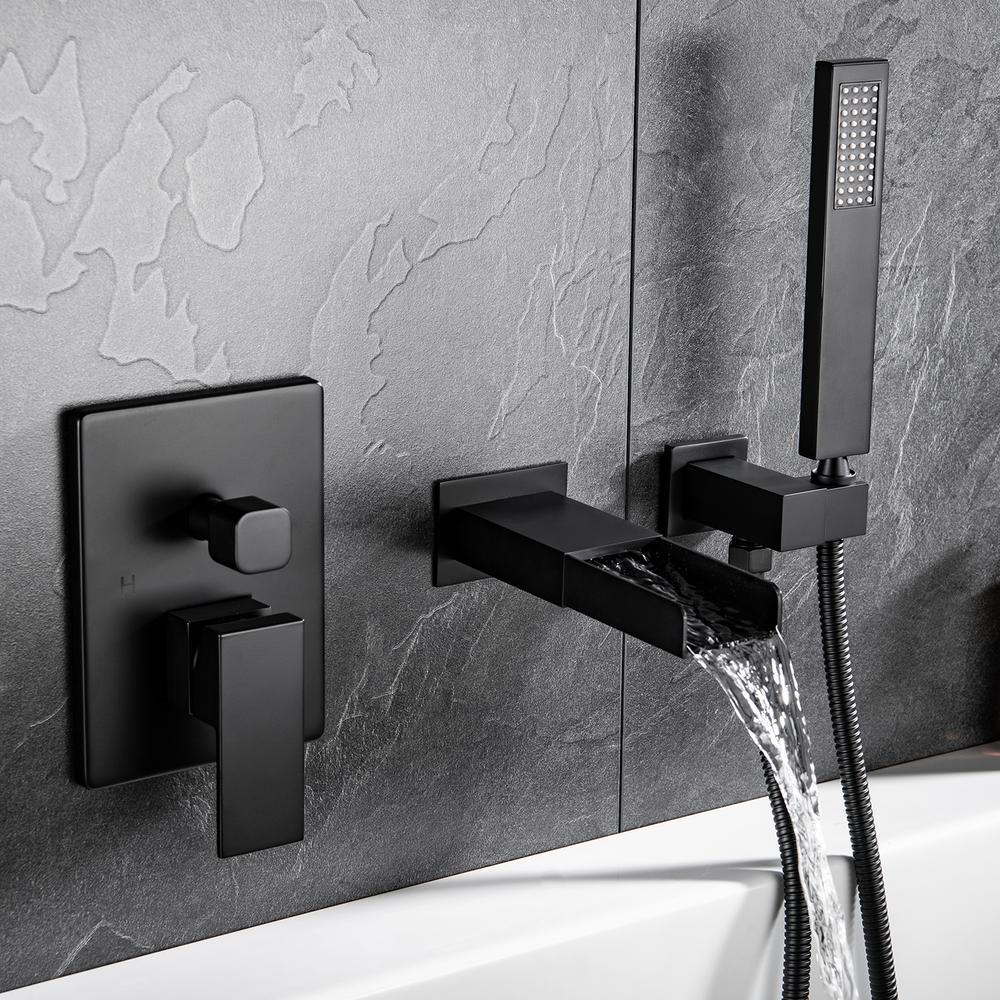 Square Hand-Held Bathtub Faucet In Matt Black - Super Arbor