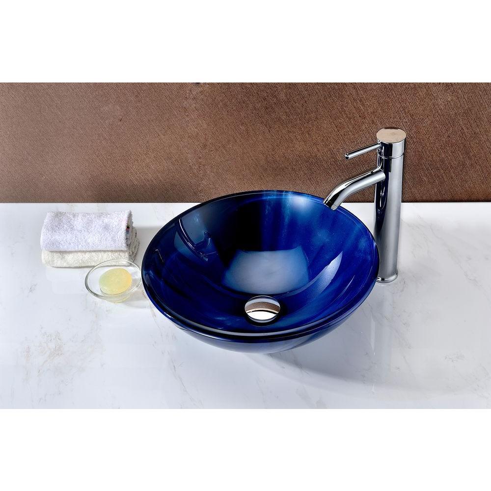 Meno Series Deco-Glass Vessel Sink in Lustrous Blue - Super Arbor