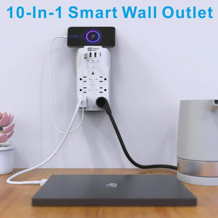 Commercial Electric 6-Outlet Smart Surge Protector with 4 USB Ports, White, Powered by Hubspace