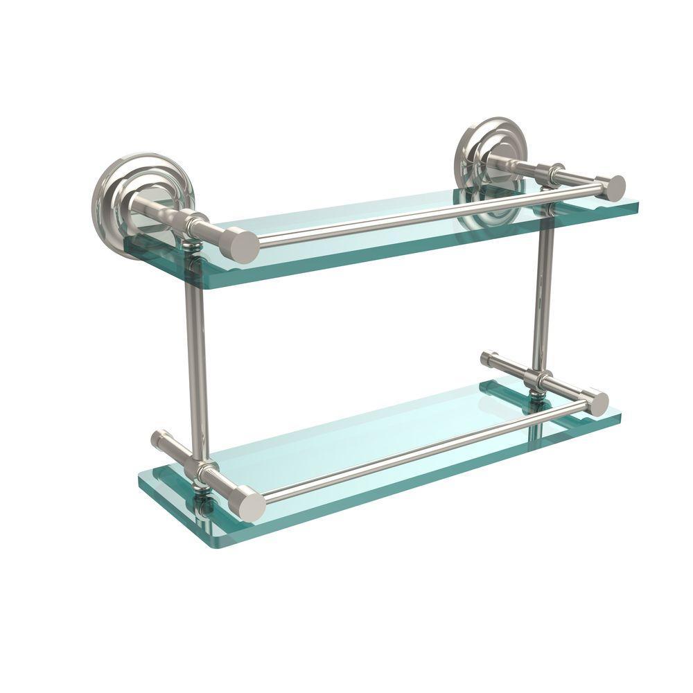 Que New 16 in. L x 8 in. H x 5 in. W 2-Tier Clear Glass Bathroom Shelf with Gallery Rail in Brushed Bronze - Super Arbor