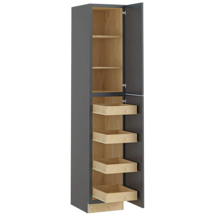 Home Decorators Collection Newport 18 in. W x 24 in. D x 90 in. H Assembled Plywood Pantry Kitchen Cabinet in Deep Onyx with 4ROT Soft Close RH