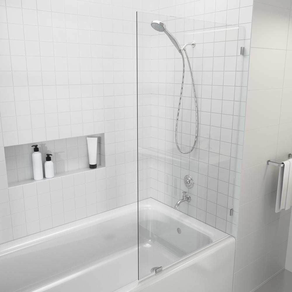 34 in. x 58 in. Frameless Fixed Panel Bathtub Door in Matte Black without Handle - Super Arbor