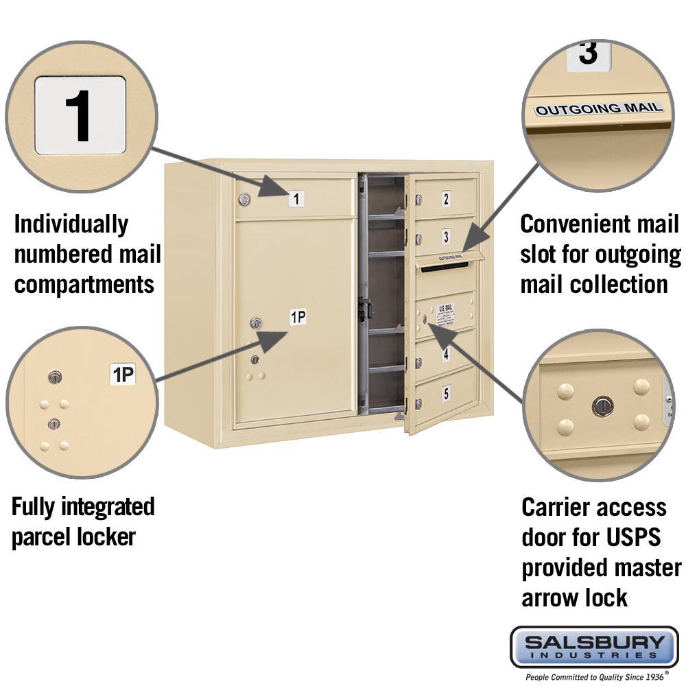 3800 Horizontal Series 5-Compartment with 1-Parcel Locker Surface Mount Mailbox - Super Arbor