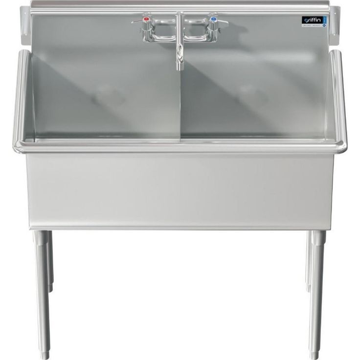 Terrell Series Stainless Steel 39x21.5 in. Freestanding  2-Hole 2-Compartment Scullery Sink with Lead-Free Faucet