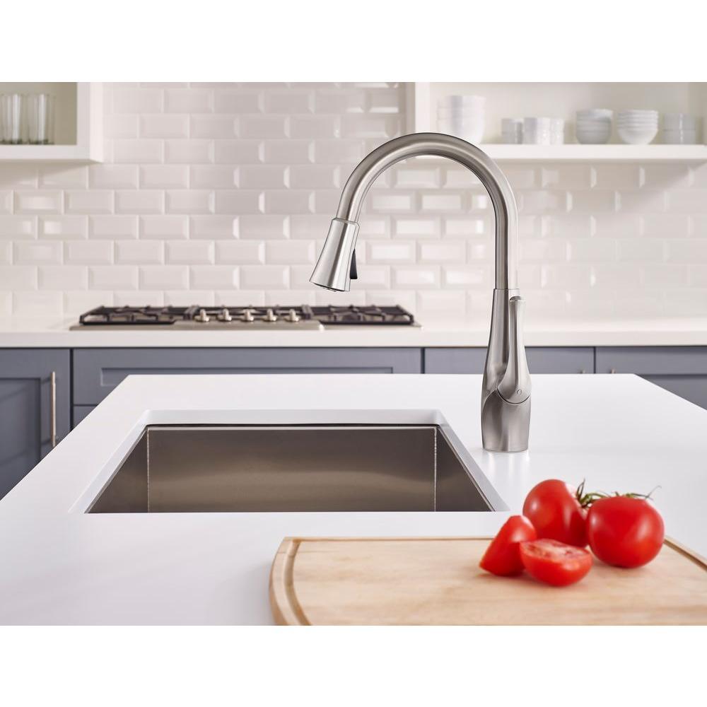 Clarify Single-Handle Pull-Down Sprayer Kitchen Faucet with GE Filtration System in Stainless Steel - Super Arbor