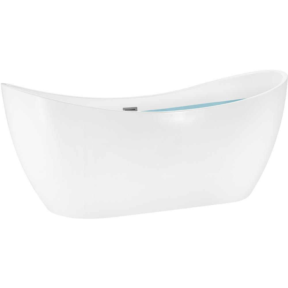 59 in. Acrylic Center Drain Oval Double Slipper Flatbottom Freestanding Bathtub in Glossy White - Super Arbor